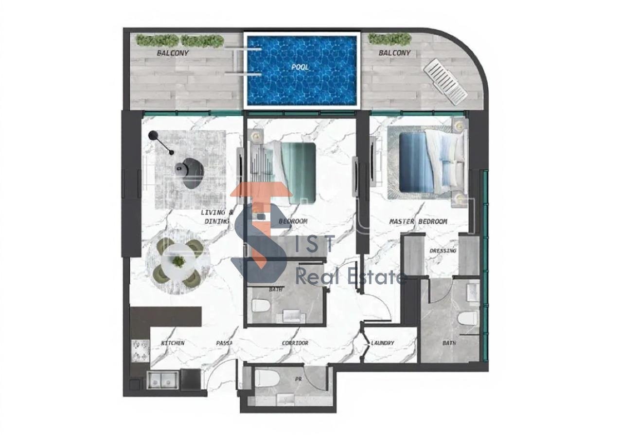 Open-plan living area of 2BR apartment in Samana Lake Views 2, Dubai Production City Open-plan living area of 2BR apartment in Samana Lake Views 2, Dubai Production City